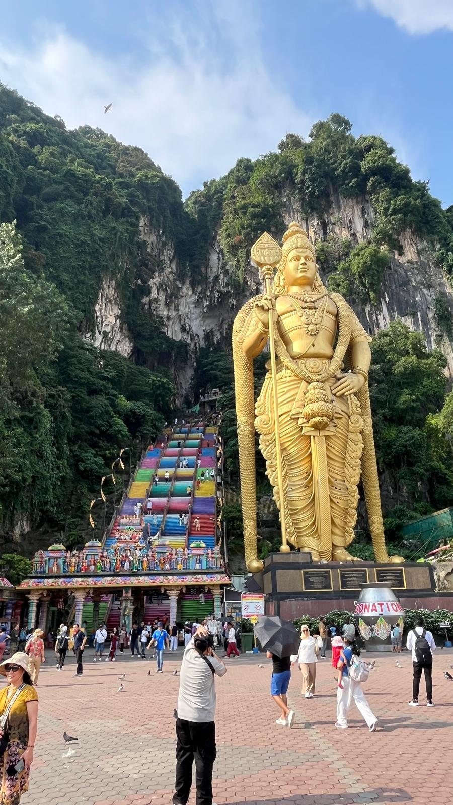 The golden statue and the painted steps